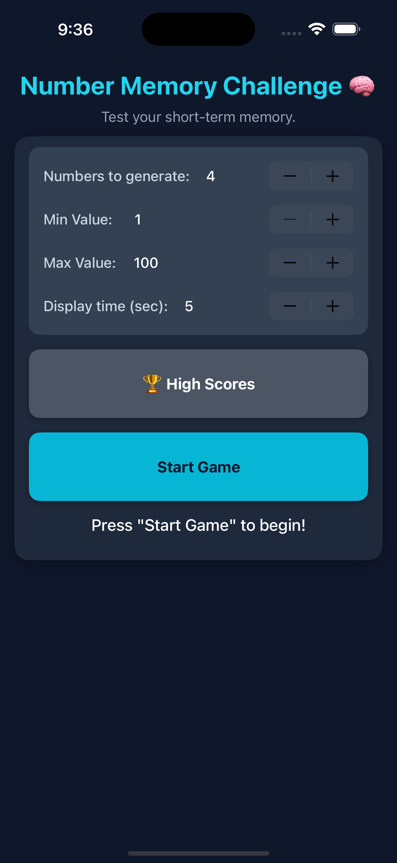 Game Settings - Customize your challenge