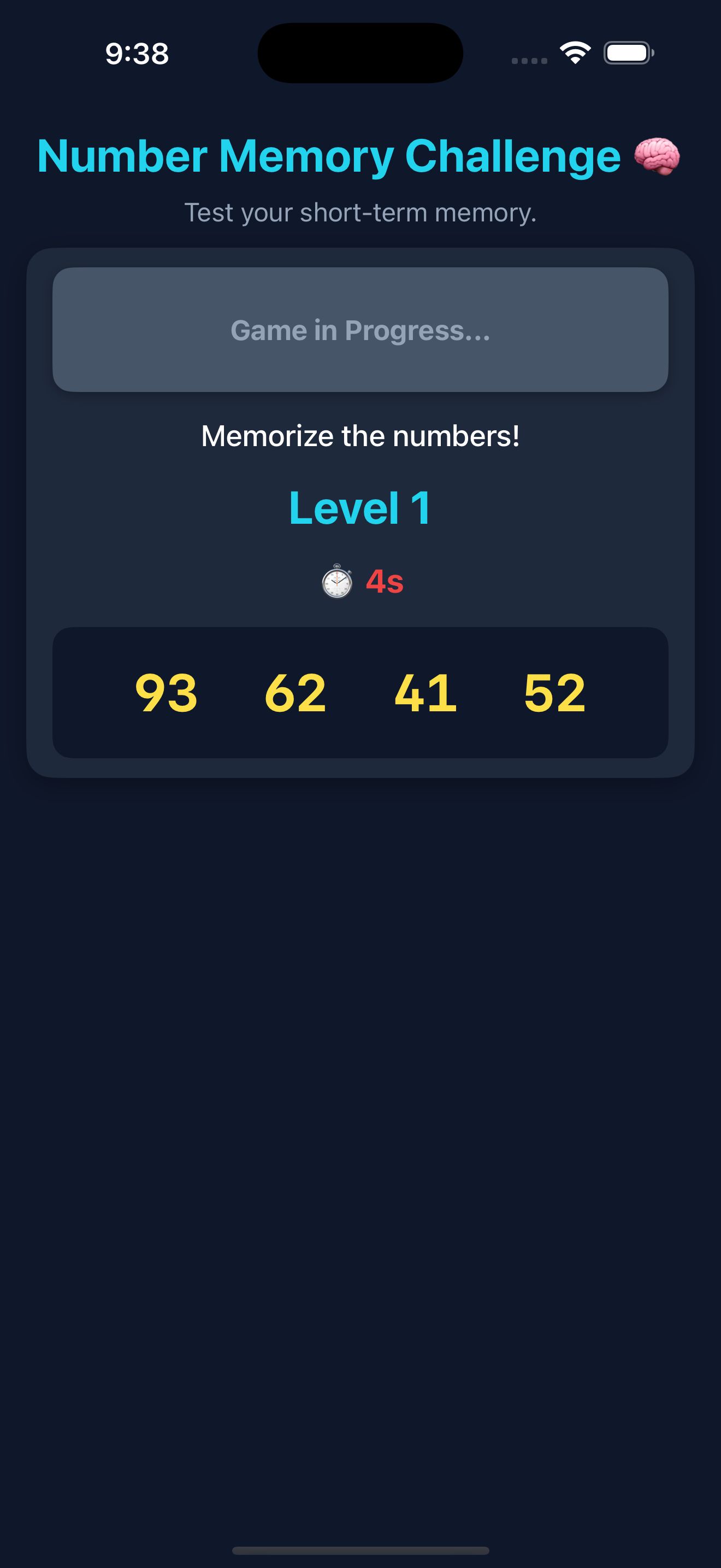 Memory Phase - Study the numbers