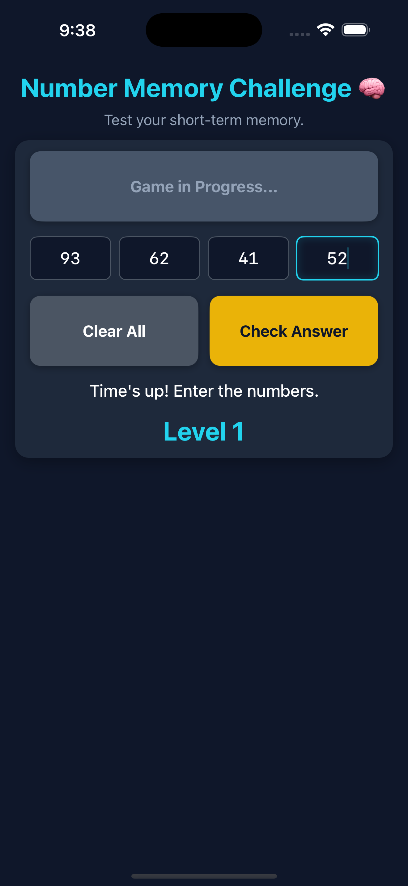 Test Phase - Enter what you remember