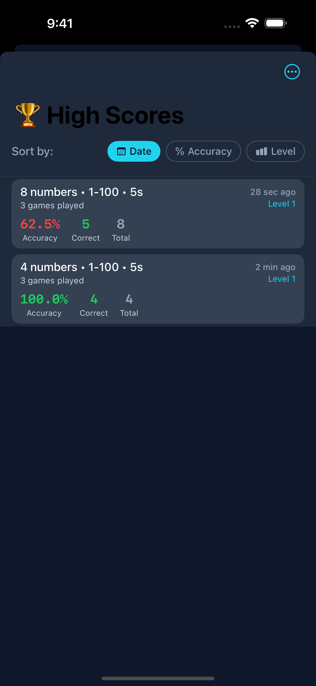 Progress Tracking - View your high scores